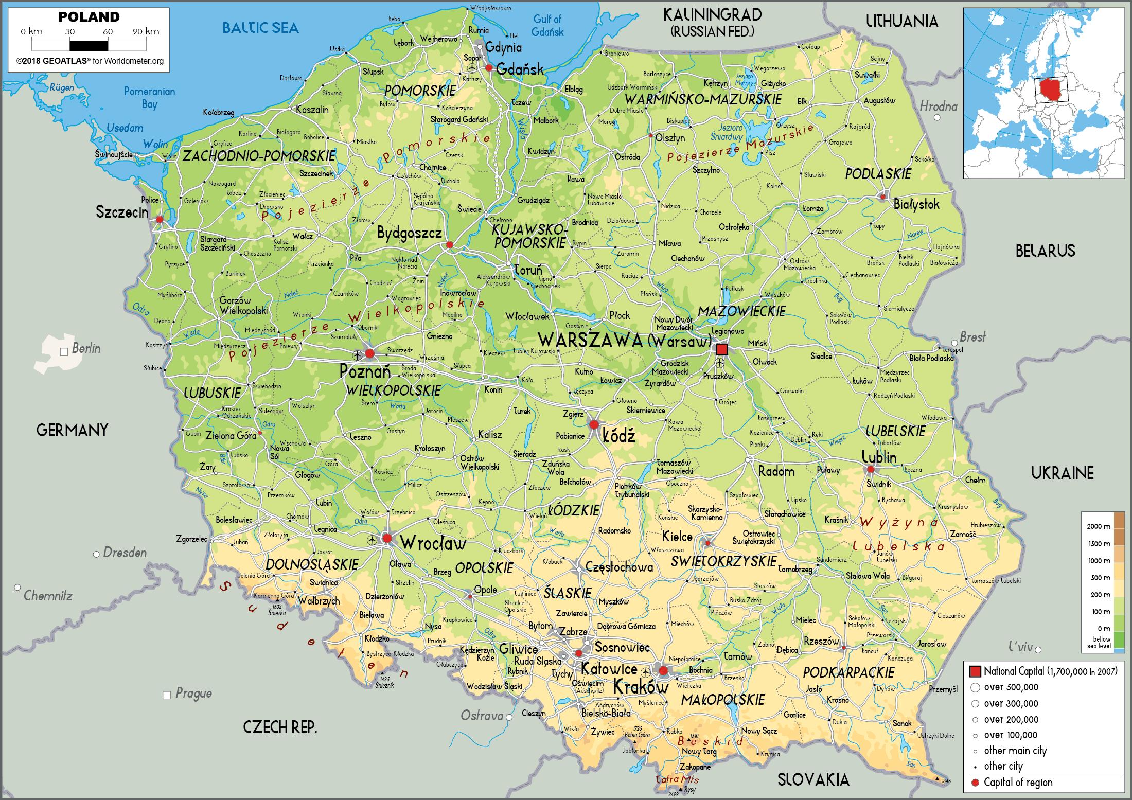 Polen-Karte - Karte mit Polen (Osteuropa - Europa)