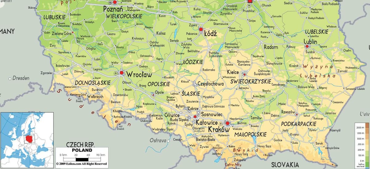 Karte des südlichen Polen