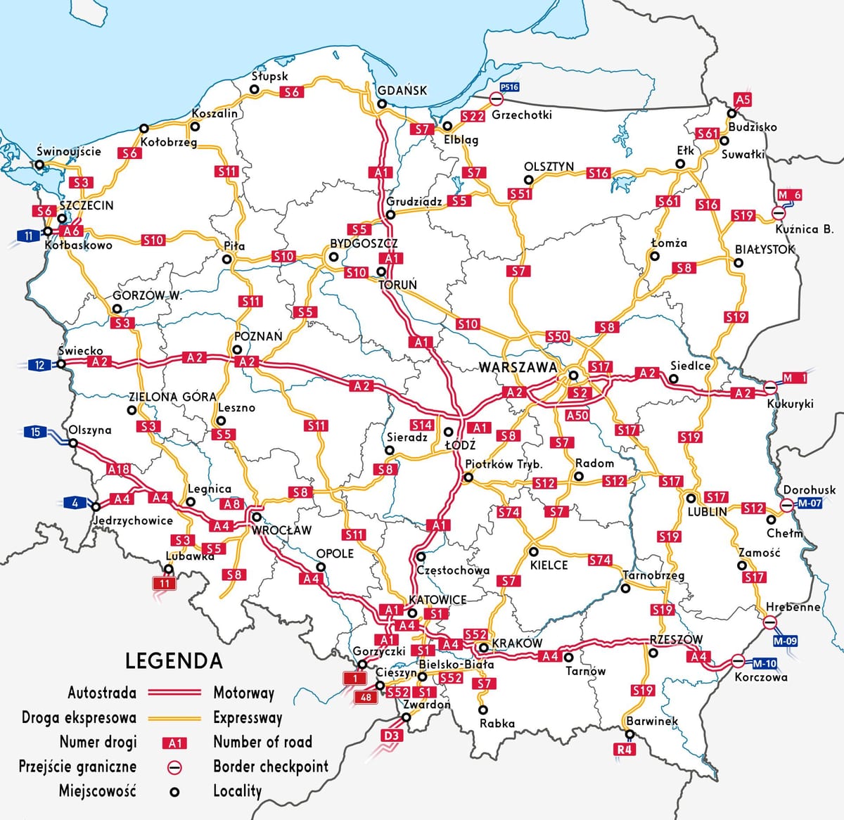 Karte von Polen Autobahn
