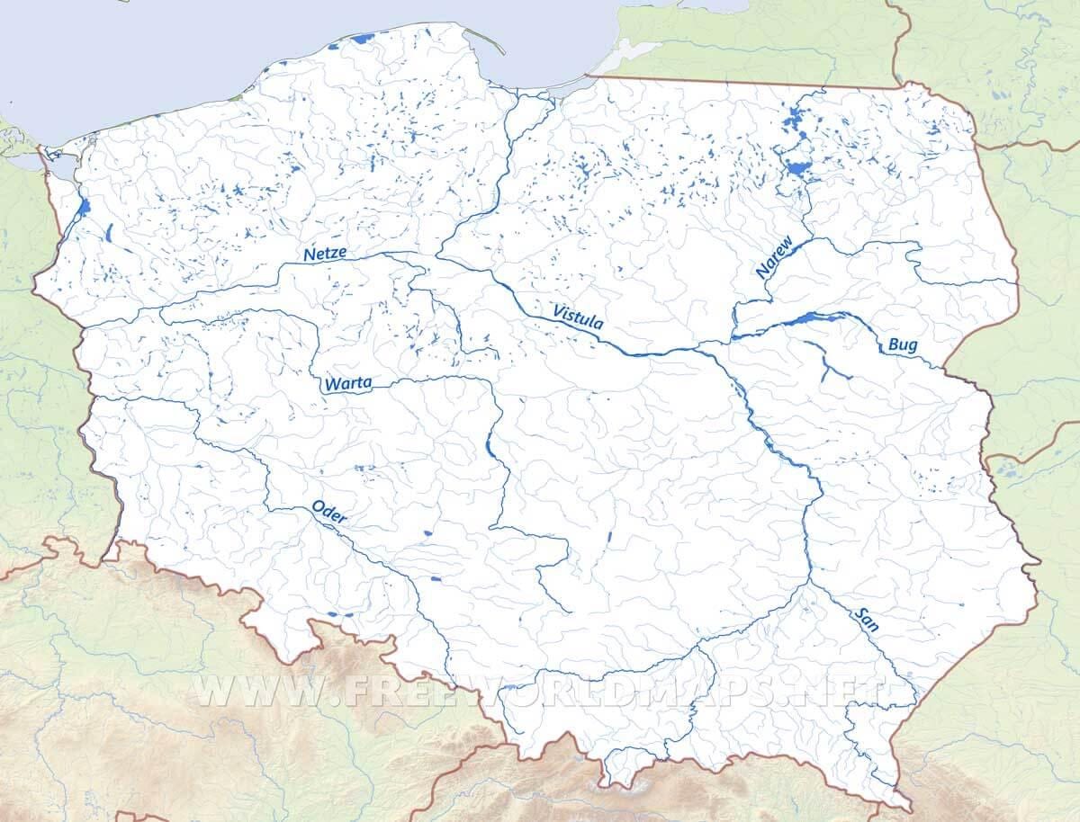 Karte von Polen Flüsse