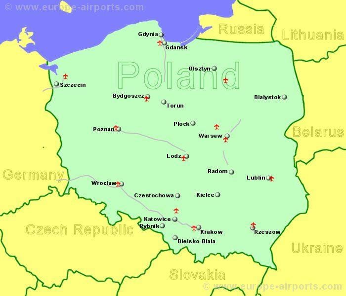 Landkarte Polens zeigen, Flughäfen
