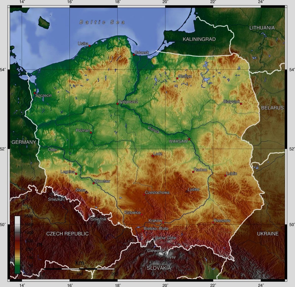 Karte von Polen Höhe