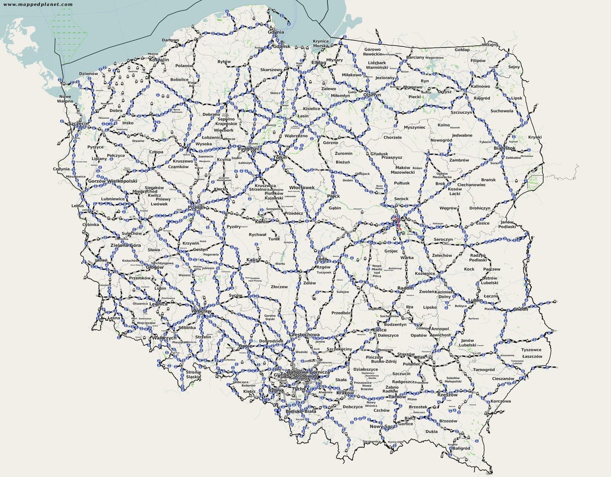 Karte von Polen-schiene