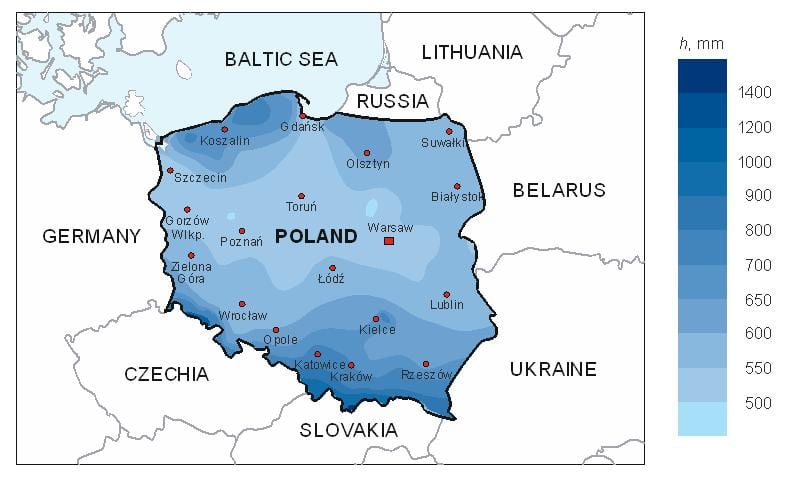 Karte von Polen Regen