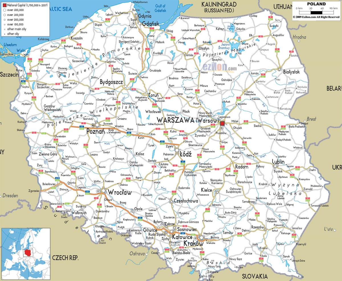 Landkarte Polens Straßen